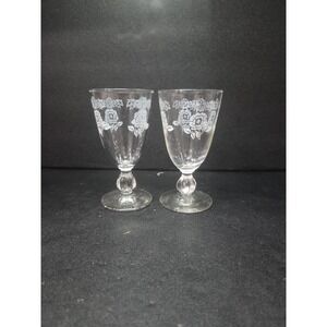 Libbey White Rose Cordial Glasses, Etched Crown Sherry Set Of‎ 2, Cocktail Glass